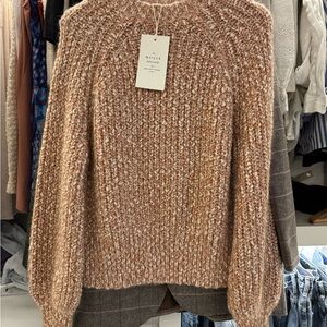 Sezane Brown Crew Neck Sweater with Textured Knit